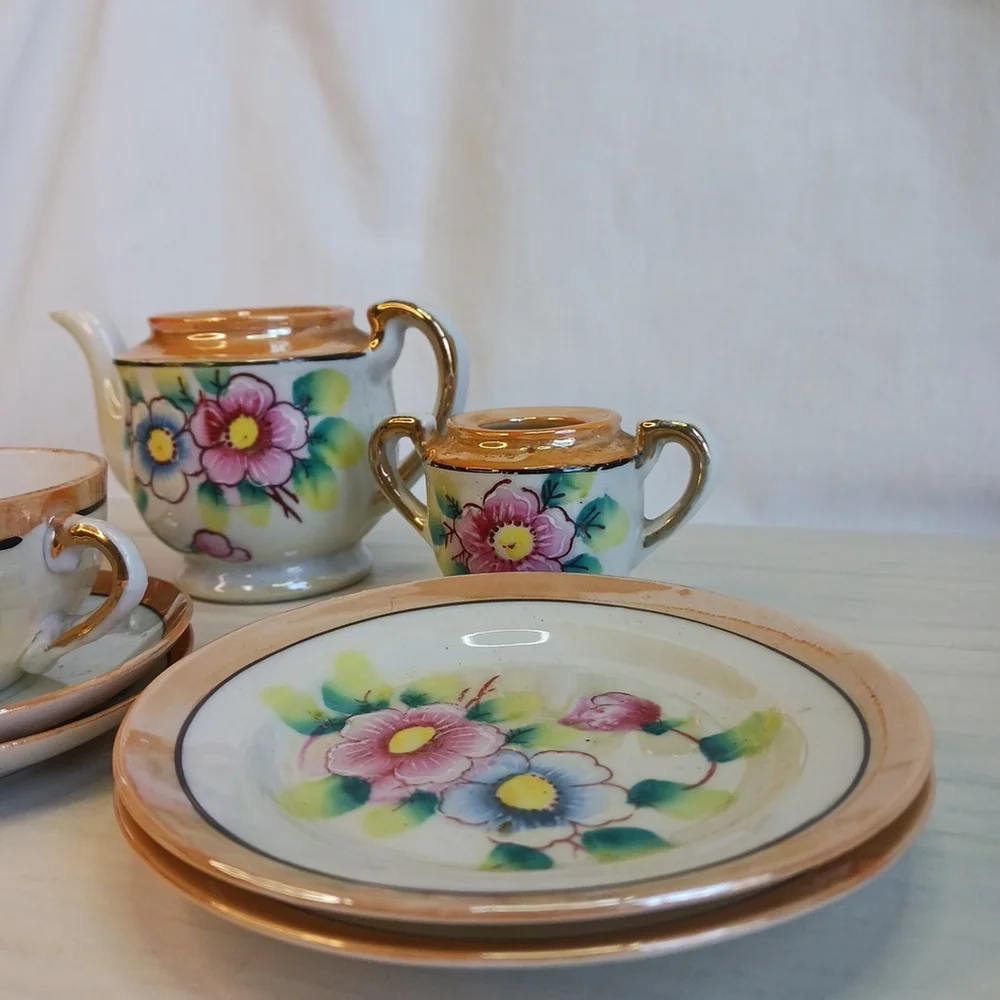 1930s Japanese Porcelain Lusterware Child Tea Set Vintage
